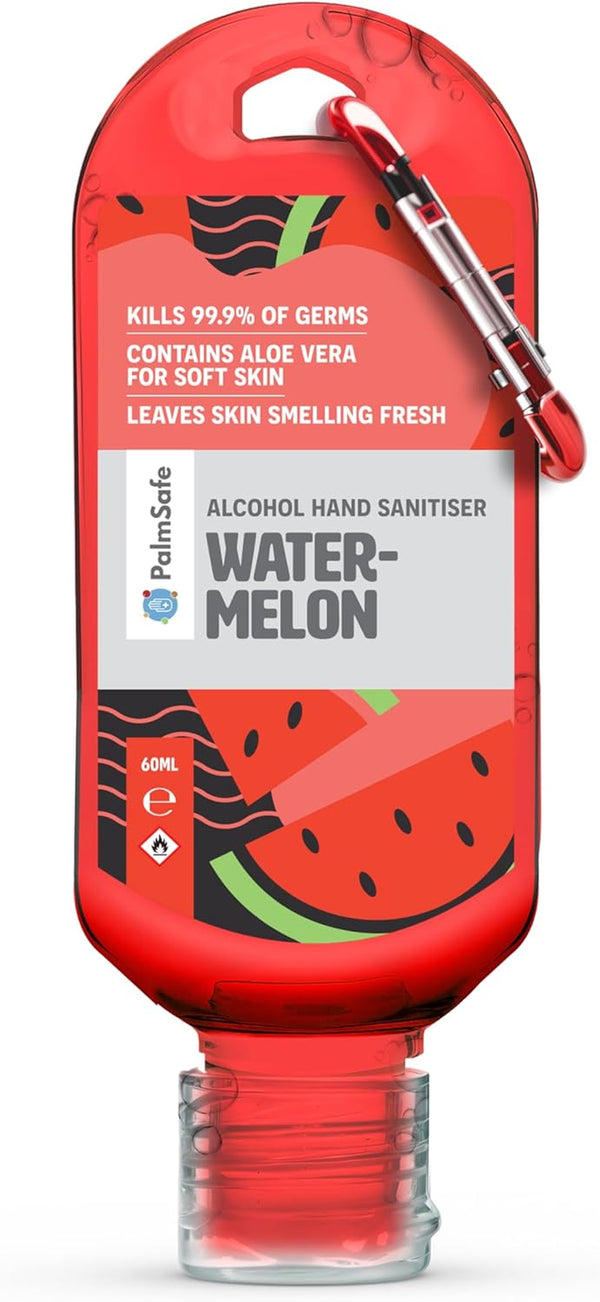 Watermelon 60Ml anti Bacterial Premium Hand Sanitiser Travel Size Refillable Clip Bottle Quick Drying Non Sticky Extra Moisturising Kills 99.9% of Viruses and Bacteria