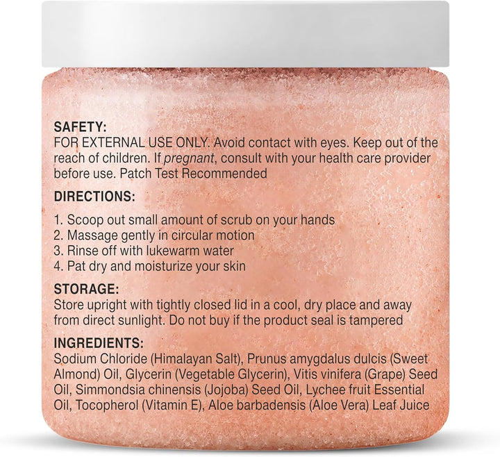 Himalayan Salt Body Scrub with Lychee Oil, Exfoliating Salt Scrub to Exfoliate & Moisturize Skin, Deep Cleansing - 10 Oz