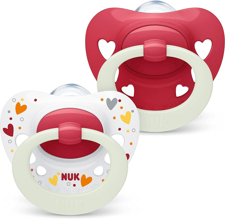 Signature Baby Dummy | 0-6 Months | Soothes 95% of Babies | Heart-Shaped Bpa-Free Silicone Soothers | Includes Case | Green Stars | 2 Count