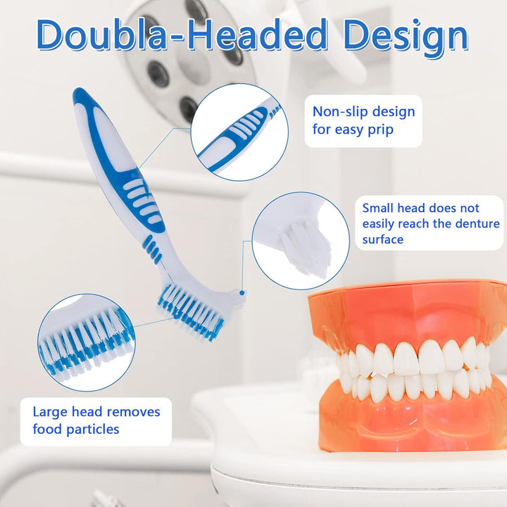 Denture Brush, 4 Pieces Small Toothbrush for Dentures, Multi-Layered Bristles Ergonomic Rubber Handle for False Teeth Cleaning