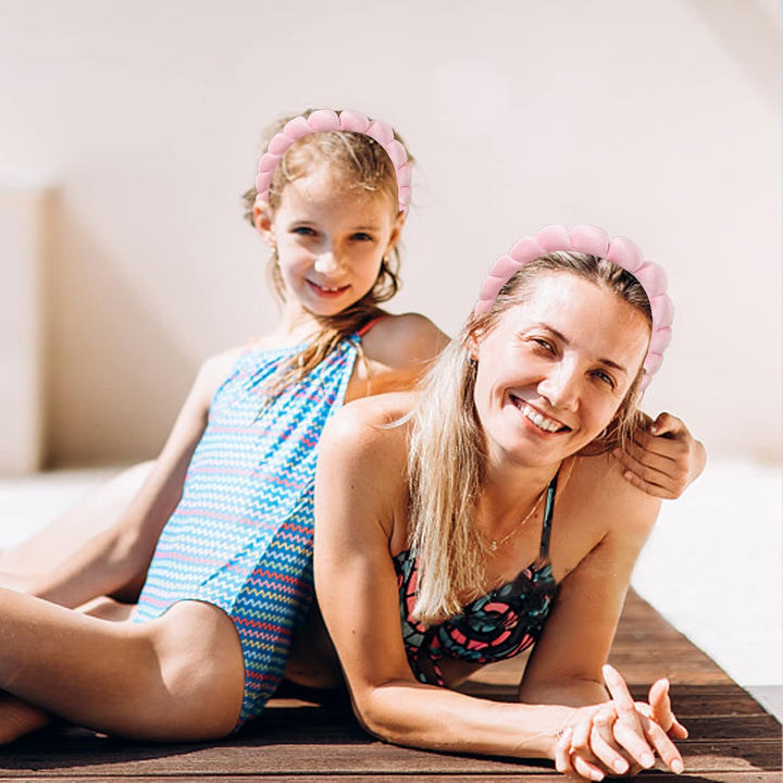 Puffy Makeup Headband Spa Headbands for Women Sponge & Terry Towel Cloth Fabric Cute Skincare Headband for Face Washing, Makeup Removal, Shower, Facial Mask (Pink)