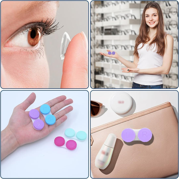 4 Packs Contact Lens Cases with Left/Right Caps, Contact Lenses Holder Box, Portable Leak-Proof Contact Lens Container for Home Travel Outdoor, 4 Colors