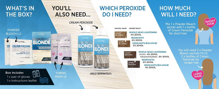 Colour Freedom Blonde Ultra High Lift Hair Bleach Powder and White Blonde Neutralising Toner Pack. up to 9 Levels of Lift, by