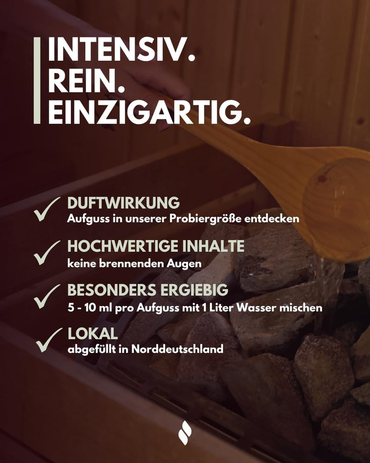 Frihed. Sauna Infusion Mini - Highly Concentrated Sauna Oil - Sample Size - Long-Lasting Fragrance - Made in Lüneburg - 10 Ml Glass Bottle (Pine, Mountain Pine, Eucalyptus)