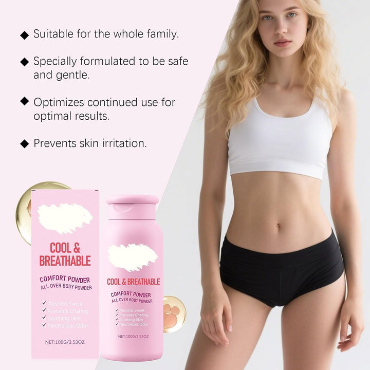 Comforting Body Powder for Women, Anti-Chafing, Cooling and Breathable, Suitable for Intimate Areas, Anti-Stain, Fast-Absorbing, Talc-Free