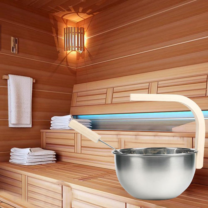Sauna Bucket - Sauna Aroma Bowl 4L | Stainless Steel Saunaa Bucket with Ladle | Saunaa Accessory Set | Wooden Handle for Turkish Baths | Perr the Bath for the Bath
