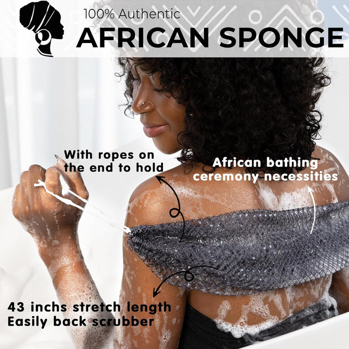African Net Sponge Authentic - 2 Pieces Body Back Scrubber Bath Sponge with Knots - Afro Loofah Exfoliating Wash Cloth for Shower - African Body Care Daily Use Bathing Accessories