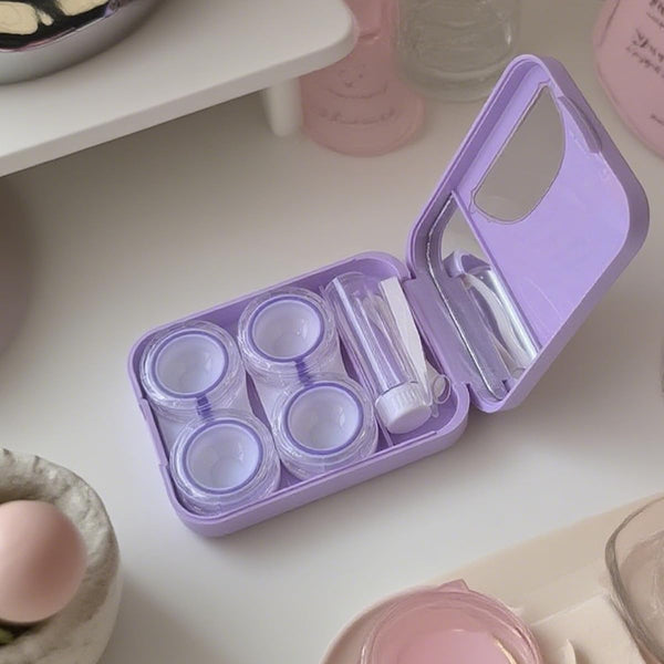 Contact Lens Case Kit for Daily and Outdoor Use, Contact Lenses Applicator Removal Tool Kit with Mirror and Solution Soaking Cases