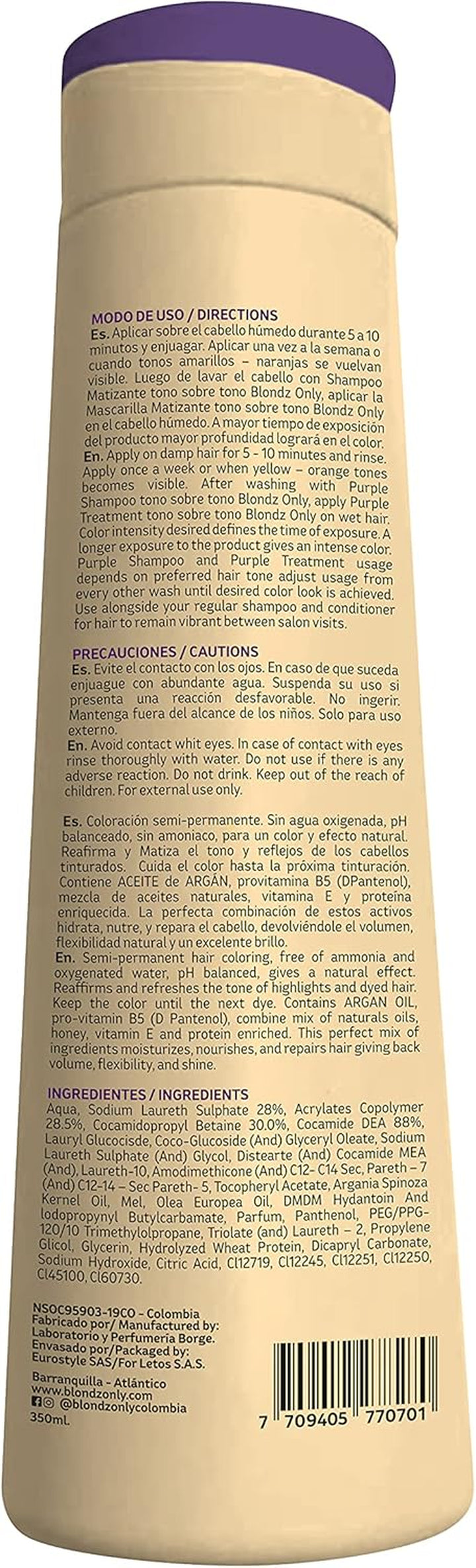 Hair Purple Toning Mask | Eliminates Brassiness | Neutralizes Yellow & Orange Tones | Rubio Marfil Blonde Pearl with Argan Oil Perfect Blonde (Beige) 11.8 Fluid Ounce (350 Ml)