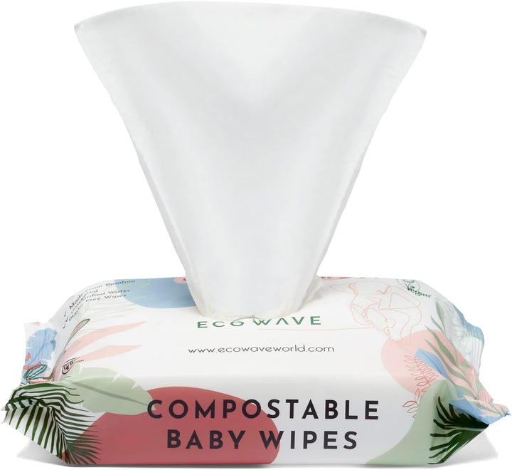 Baby Wipes, 100% Compostable Eco-Friendly Bamboo Wipes, Unscented, Hypoallergenic, Vegan, Alcohol-Free, Suitable for Sensitive Skin (64 Count Pack of 4)