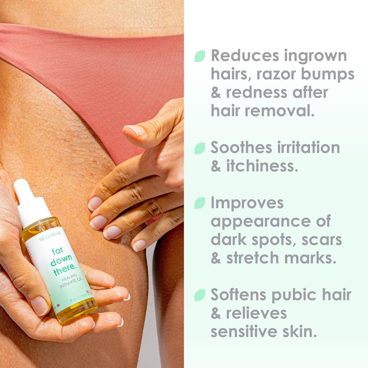 Healing Intimate Oil for down There | Ingrown Hairs, Razor Bumps after Shaving Bikini Line | Fragrance-Free Natural Itch Relief for Dry Skin | UK Made Vegan & Cruelty-Free Skincare | 30Ml