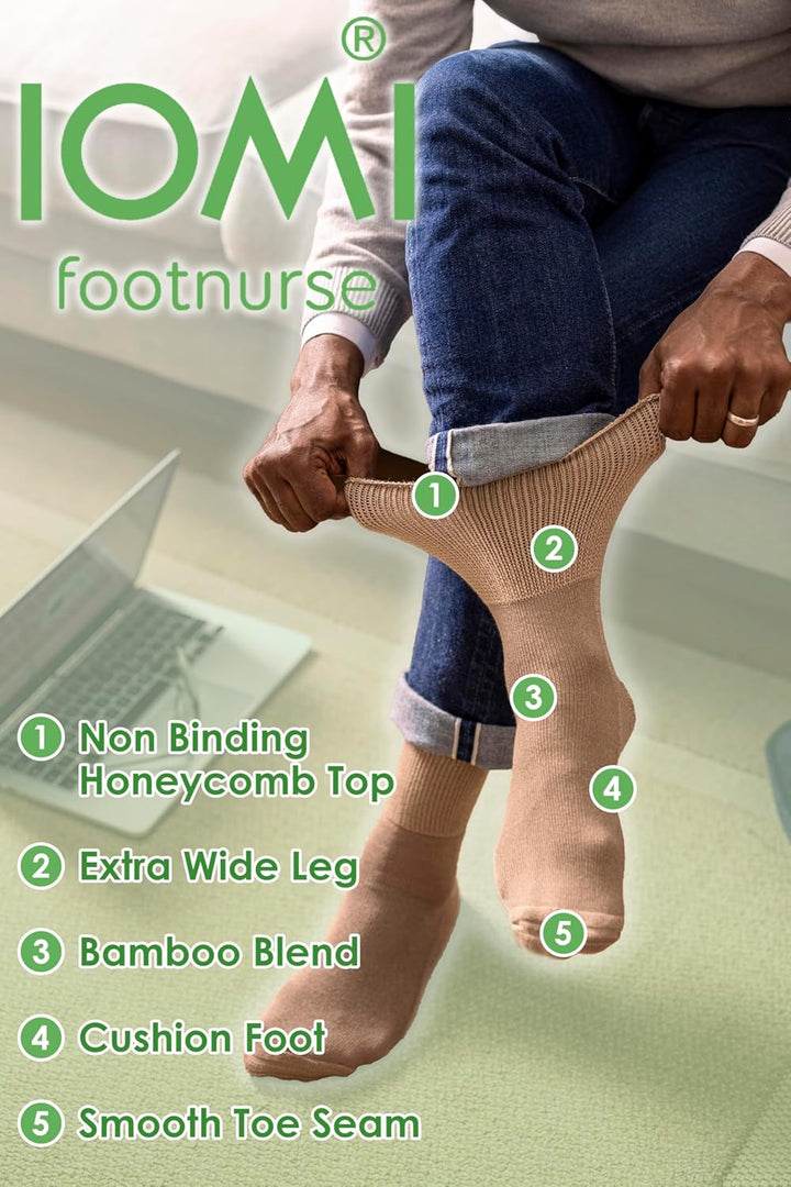 Footnurse - 3 Pack Unisex Extra Wide Bamboo Diabetic Socks | 4 Sizes | for Swollen Feet & Legs | Smooth Toe Seam | Cushioned Foot