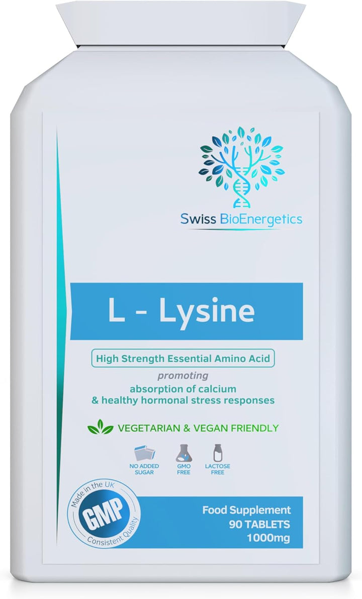 L-Lysine Tablets 1,000Mg 90 Tablets - High Strength Essential Amino Acid Promoting Absorption of Calcium and Healthy Hormonal Stress Responses