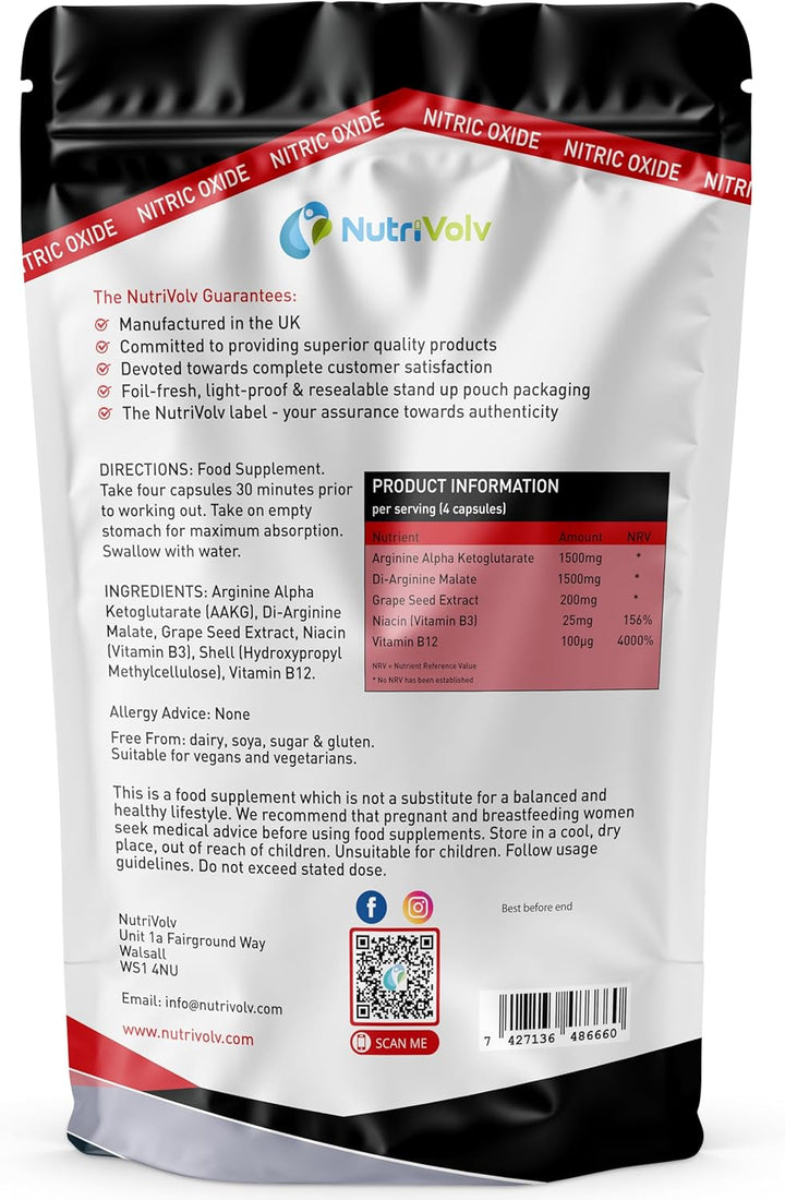 Nitric Oxide L-Arginine 100% Pre Workout Supports Athletic Performance and Muscle Building | 120 Capsules