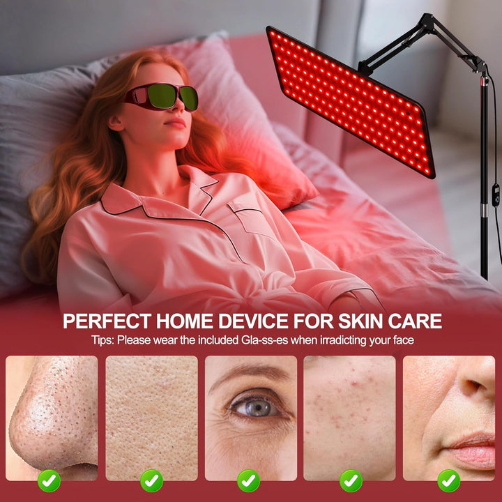 Red Light Therapy Lamp for Body Face - Tri-Wavelength (660Nm, 850Nm, 940Nm) Infrared Light Therapy Lamp Large Panel with Adjustable Stand, Protective Glasses for Home Use, Gift for Women Girls