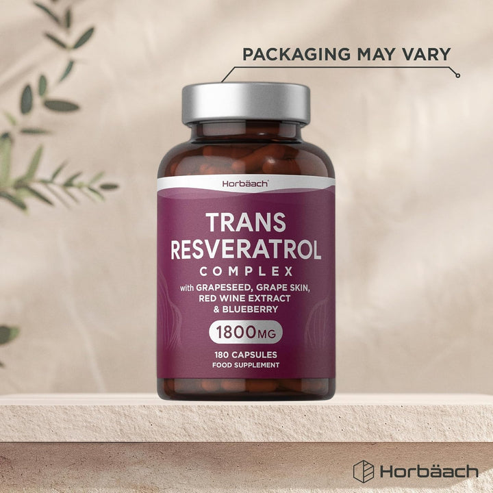 Resveratrol Supplement 1800Mg | 180 Capsules | Trans Resveratrol Complex with Grapeseed, Grape Skin, Red Wine Extract and Blueberry | Source of Polyphenols | by