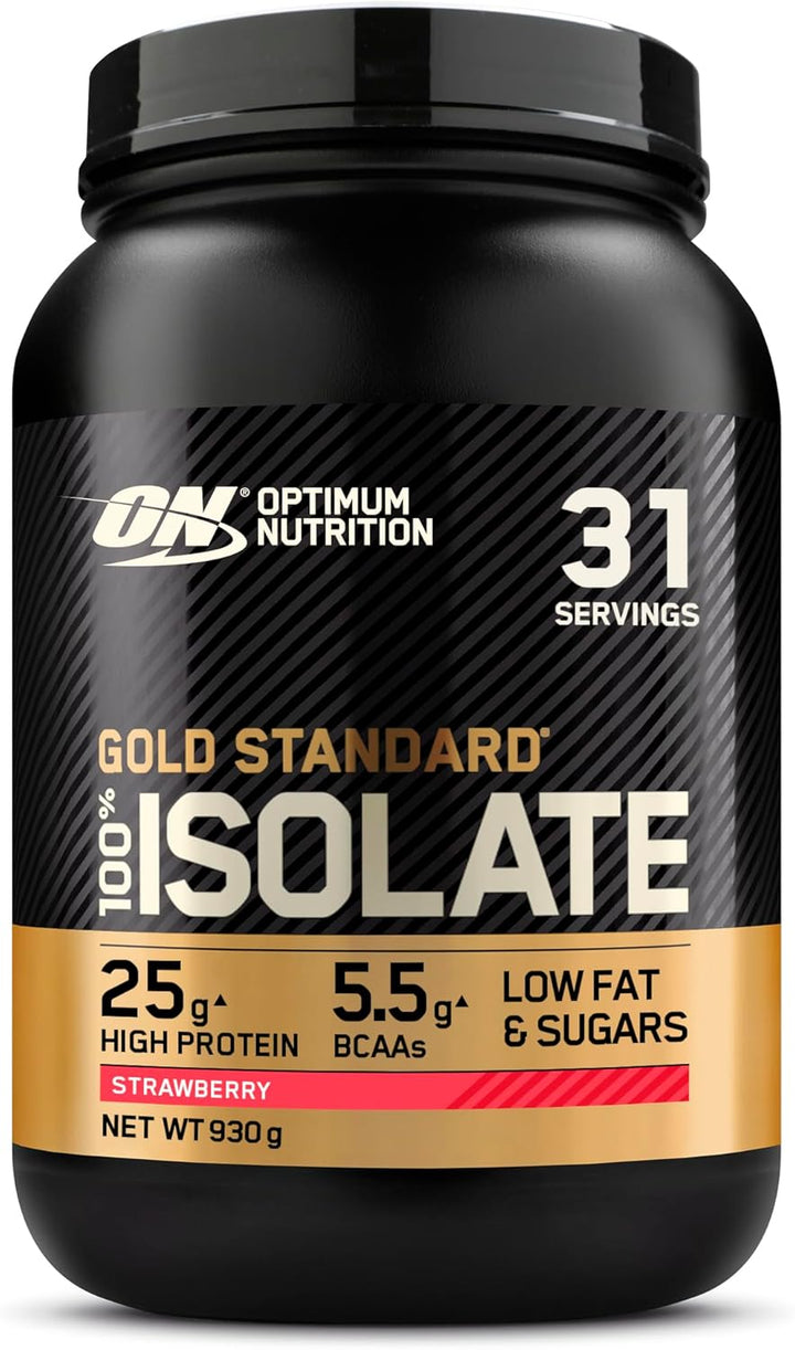 on Gold Standard 100% Isolate Pure Whey Protein, Naturally Occurring Bcaas and Glutamine, Pre and Post Workout, Vanilla Flavour, 31 Servings, 930 G