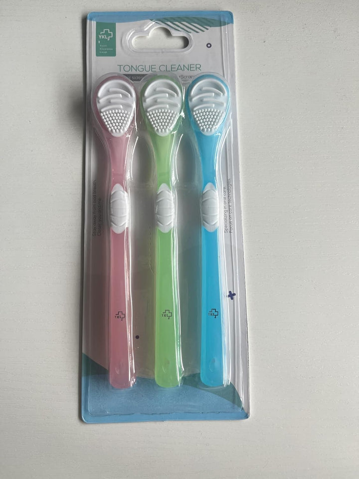 3-Color 3 Pack Adult Tongue Scraper and Tongue Cleaning Brush Double-Sided Soft Tongue Coating Brush, Portable Food-Grade Oral Massage Brush