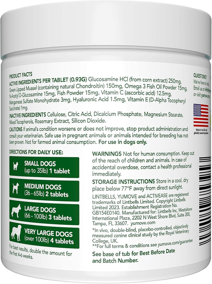 Senior Dog Joint Supplement, Higher Strength for Joint Care, Essential Hip & Joint Support for Older Dogs with Glucosamine, Chondroitin, Green Lipped Mussel, Aged 8+, 120 Tablets