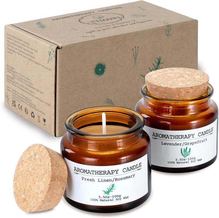 Scented Candles Gift Set, 4 Pack Natural Soy Candles: Jasmine & Ylang Ylang, Sandalwood & Patchouli, Fir & Cedarwood, Vanilla & Amber, Aromatherapy Gift for Christmas Birthday