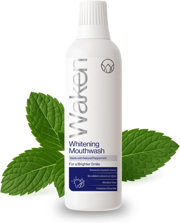 Whitening Mouthwash, Clinically Tested Whitening Formula for up to 5 Shades Whiter Teeth, Prevents Enamel Stains, Alcohol-Free, Vegan, Recycled Packaging, Natural Peppermint Flavour, 500Ml
