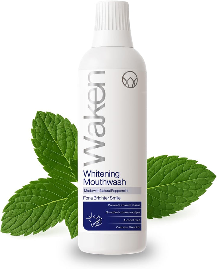 Whitening Mouthwash, Clinically Tested Whitening Formula for up to 5 Shades Whiter Teeth, Prevents Enamel Stains, Alcohol-Free, Vegan, Recycled Packaging, Natural Peppermint Flavour, 500Ml