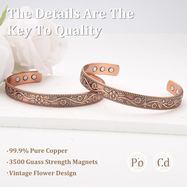 Copper Magnetic Bracelet for Women, 99.99% Pure Copper Cuff Bangle with 3500 Gauss Magnets, Adjustable Brazaletes with Jewelry Box