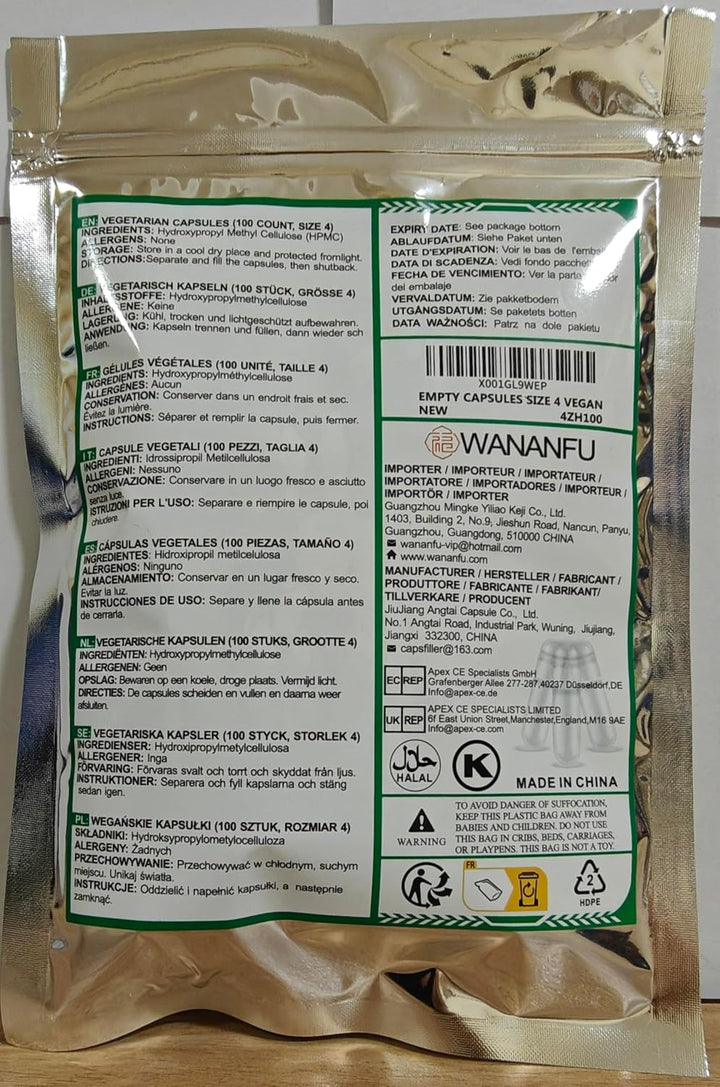 Size 4 Empty Capsules Vegetarian (100 Count) Bundle with 2 Micro Lab Spoons, Compatible with Capsule Filling Machine Size 4