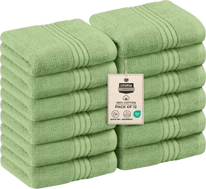 - 12 Pack Luxury Wash Cloths Set (30 X 30 CM) 100% Cotton Ring Spun, Highly Absorbent and Soft Feel Washcloths for Bathroom, Spa, Gym, and Face Towel (Cool Grey)