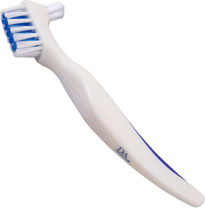 White Denture Brush ~ Easy Grip Handle, Double Bristle Head