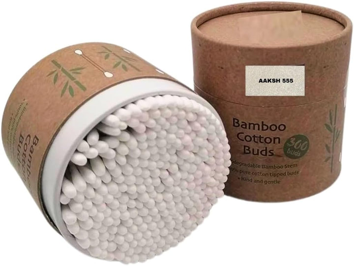 AAKSH555 | 600 Premium Bamboo Cotton Buds (2 X 300 Pack) – Ear Swabs | Cotton Tips for Baby, Makeup & Ear Hygiene