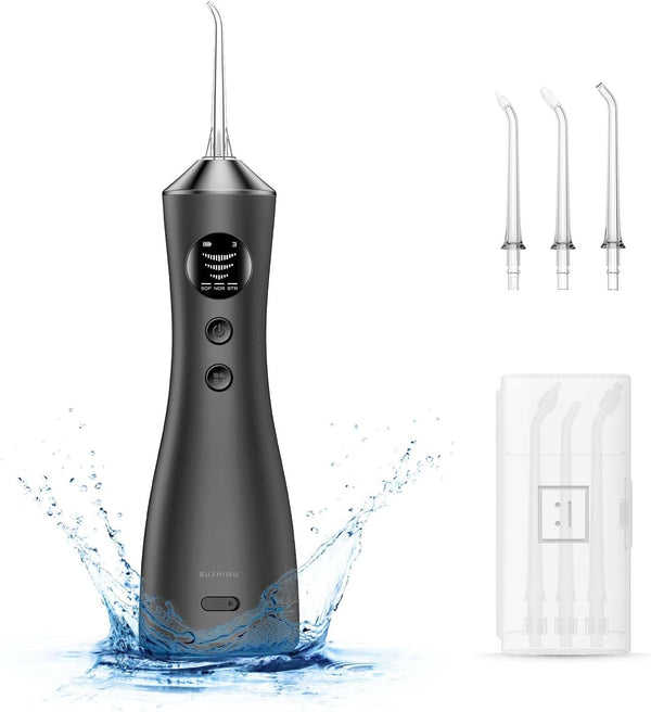 Water Dental Flosser for Teeth, Portable Cordless Water Flosser with 300ML Rechargeable with Type-C, IPX7 Waterproof Water Flossers for Adults with 3 Intensity Modes and 3 Flossing Tips White