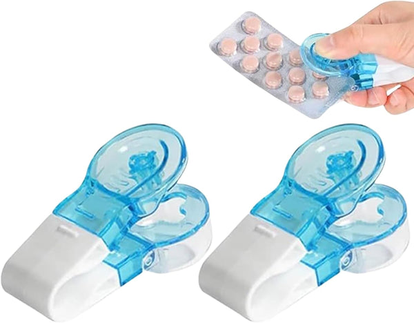 2 Pcs Pill Popper for Blister Packs, Portable Pill Taker Remover, Tablet Pack Opener Assistance Tool, Lightweight Drug Separator, Easy Popper Tablets Tool for the Elderly (Blue)