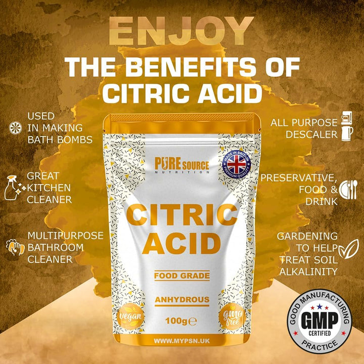 Citric Acid Bath Bombs, Food Flavouring, Preserving, Cleaning & Descaling | 100% Pure | for Organic Production, GMO Free (100G)