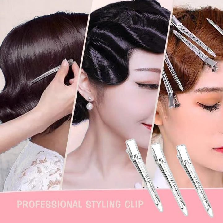 30 Pcs Duck Bill Clips, 9Cm Rustproof Metal Alligator Curl Clips with Holes for Hair Styling, Hair Coloring, Metal Duck Billed Hair Clips Silver for Styling Sectioning, Silver