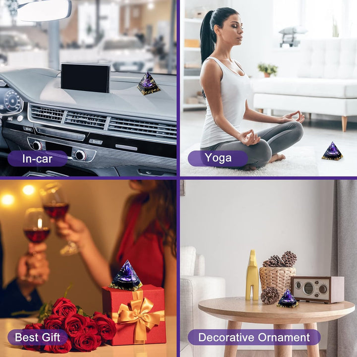 Crystal Pyramid, Moonstone Crystal Ogan Chakra Energy Tower, Positive Energy Generator, Nature Reiki Chakra Crushed Stone Jewelry for Healing Meditation Chakra Balance (Amethyst)