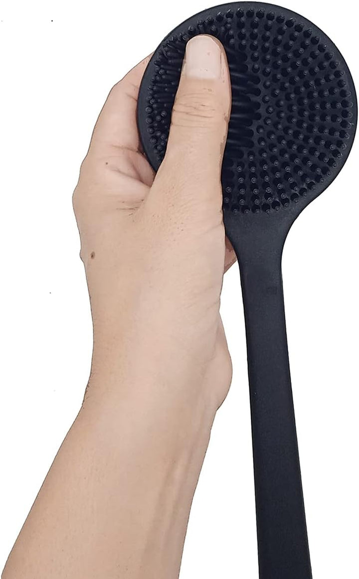 Back Scrubber for Shower Soft Silicone Bath Body Brush with Long Handle (Black)