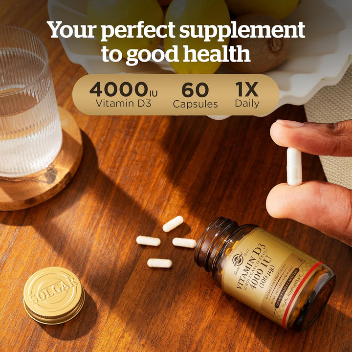 Vitamin D3 4000 IU (100 Μg) Vegetable Capsules - 60 Count (Pack of 1) - Cholecalciferol - Keeps Bones and Teeth Healthy - Supports Muscle Function & Immunity - Vegetarian