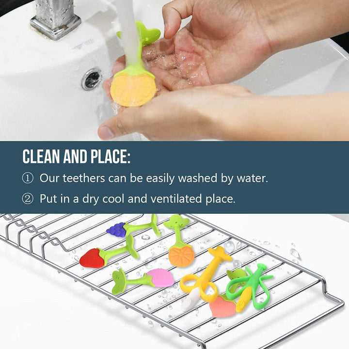 Teething Toys for Baby, 7PCS Baby Silicone Teething Toy Training Babys Toothbrush Teether Chew Toy for Self-Soothing Organic Babys Teethers Massage Set, Newborn Infant, Babies Shower Gift