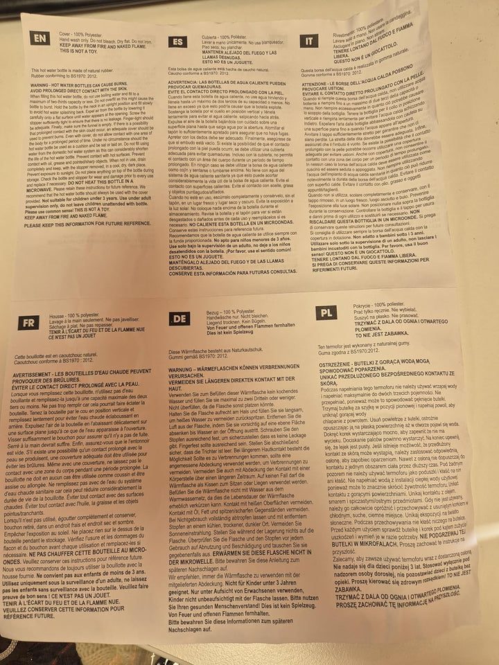 Hot Water Bottle with Soft Fleece Cover - Natural Rubber 2 Litre - British Design - UK Safe Tested