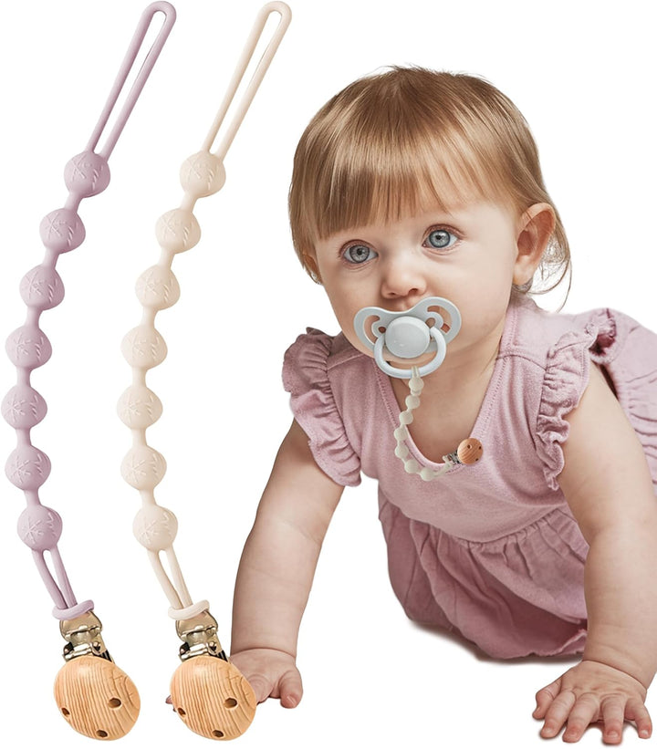 Baby Dummy Clip Girls - 2 Pcs Pacifier Clips and Soother Clips - Silicone Dummy Holder & One-Piece Soother Chains for Babies & Newborns