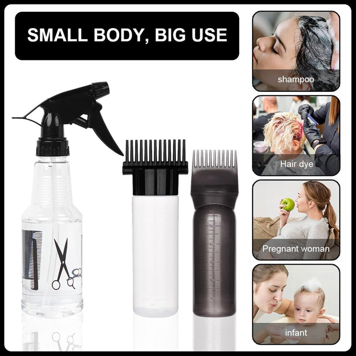 Hair Oil Applicator Bottle, 3PCS Root Comb Applicator with Continuous Spray Bottle 300Ml, Graduated Scale for Salon & Home DIY
