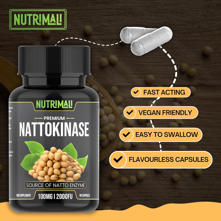 Premium Nattokinase 2000-4000 FU | 90 Vegan Capsules | Source of Natto Enzyme | Non-Gmo, Gluten-Free, Soy-Based | Natural, Japanese Fermentation | Protein Enzyme Supplement