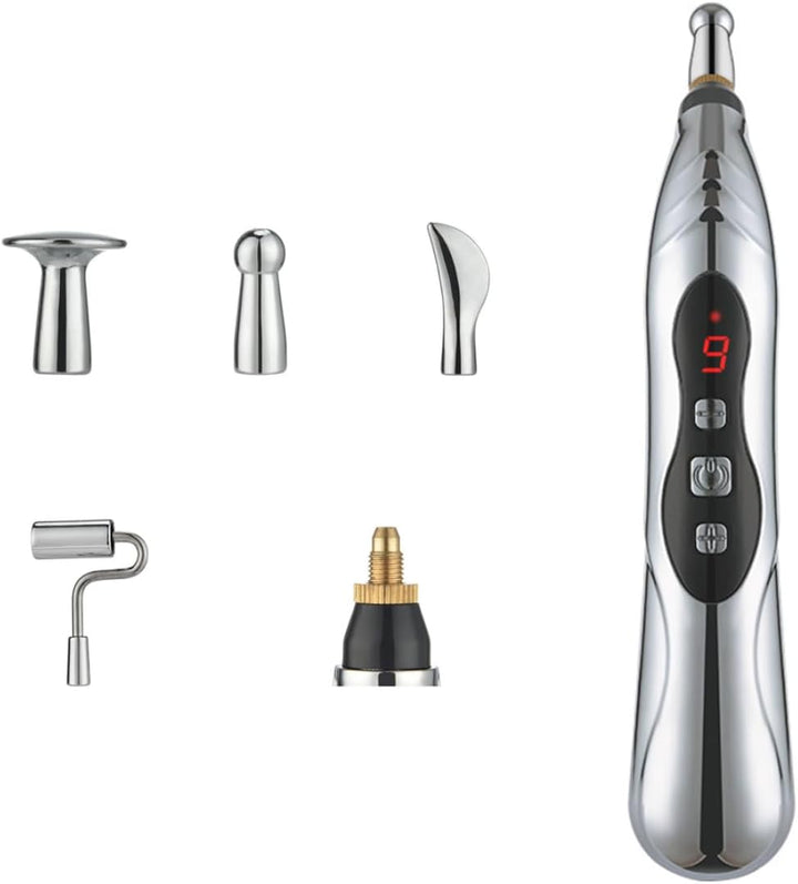 Electronic Acupuncture Pen 9 Gears USB Rechargeable Acupuncture Pen for Pain Relief Vibrating Pen with 5 Massage Heads for Pain Gone Relief Pain Relief Pen111