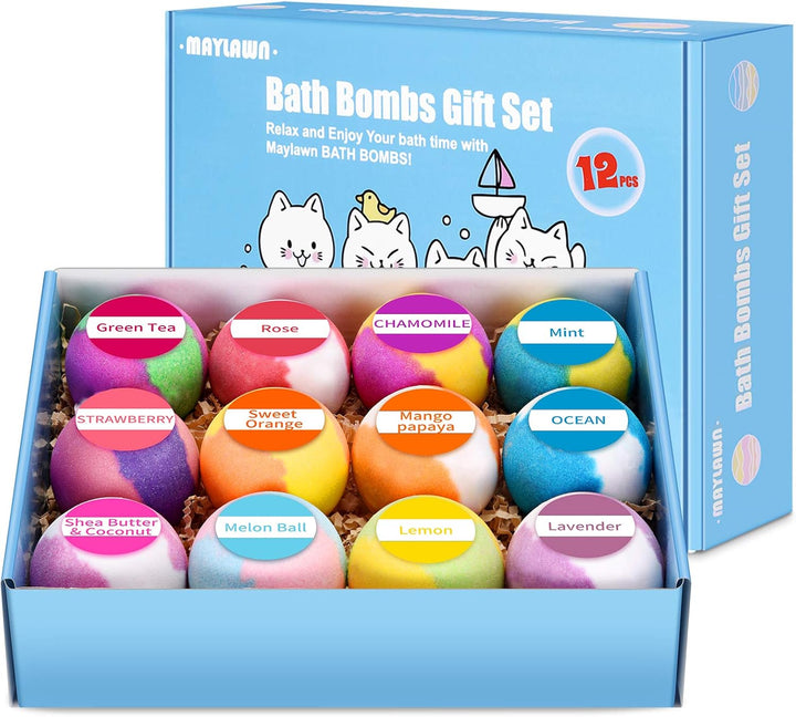 Bath Bombs Gift Set, 12Pcs Handmade Fizzy Bubble Bath Bombs, Vegan & Cruelty Free, Perfect for Bubble and Spa Bath, Birthday Mothers Day Gifts Idea for Her/Him, Wife, Girlfriend