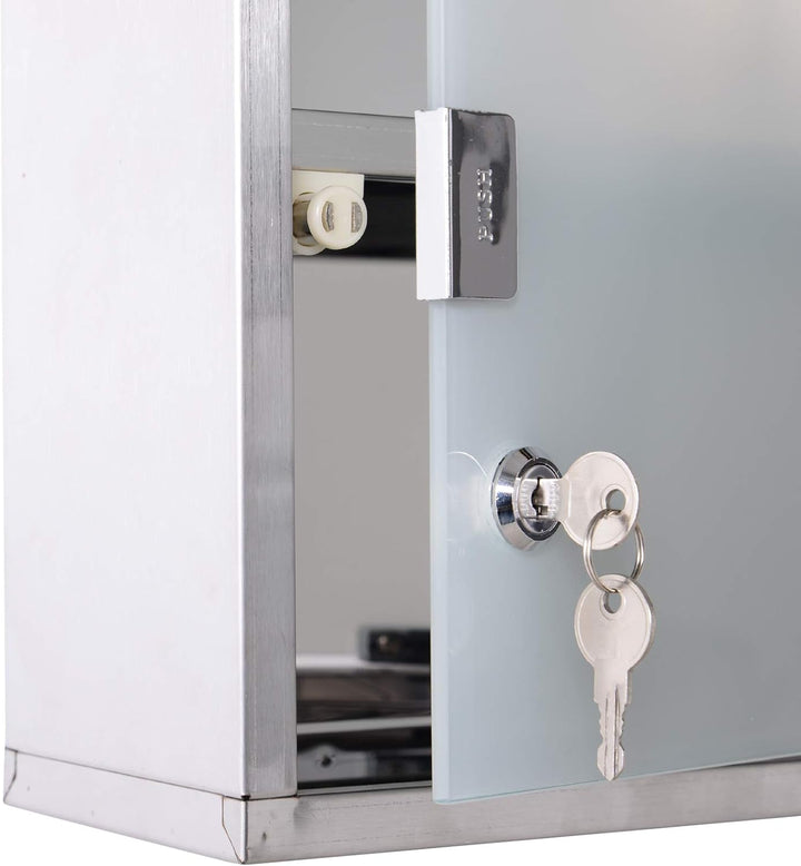 Stainless Steel Wall Mounted Medicine Cabinet with 2 Shelves + Security Glass Door Lockable 48 Cm(H)