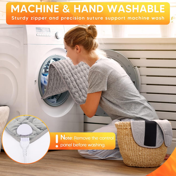 Heat Pads for Back Pain Relief,  Soft Heating Pad with Auto Shut off and 6 Heat Level Settings, Detachable Heat Pad with Zipper Hook and Loop Fastener, Machine Washable, 12" X 48"