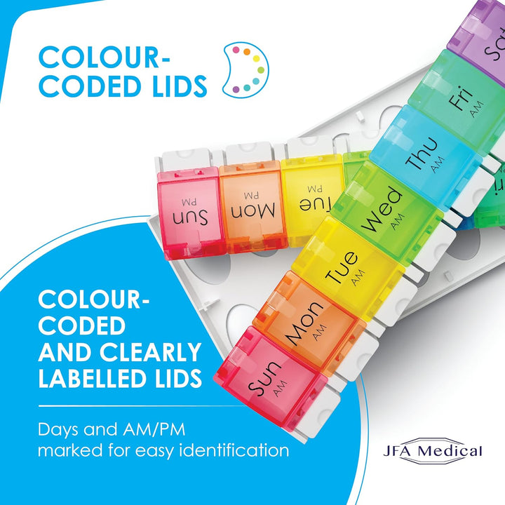 Weekly Pill Box Organiser/Reminder for Medicines Supplements, Vitamins, 7Days, 2 Compartments per Day