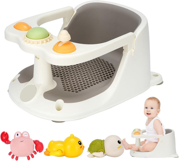 Baby Bath Seat 6 Months+ Child Bath Tub Non-Slip Baby Bath Chair with Toys, Water Jug, Grey New