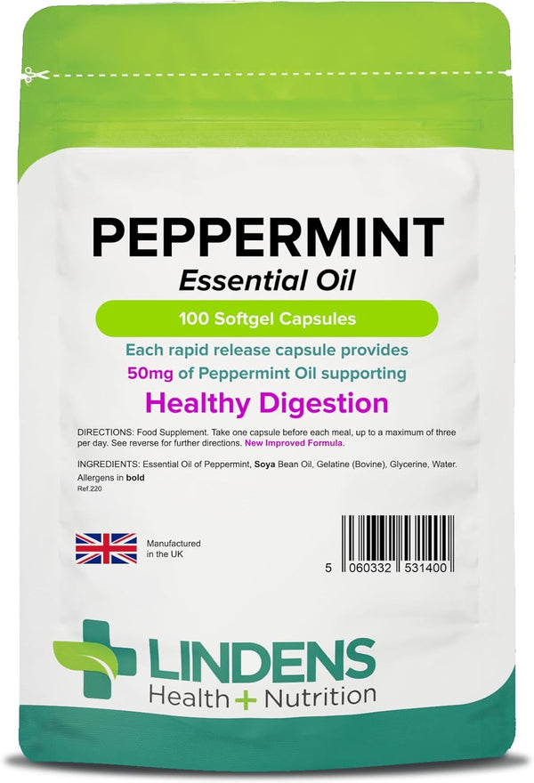 - Peppermint Oil 50Mg Capsules - 100 Pack - UK Made - Essential Oil of Peppermint Supporting Healthy Digestion - Letterbox Friendly